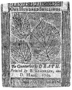 B. Franklin és D. Hall által nyomtatott százshilling bankjegy, 1759 (nyomtatott) alkotó: American School