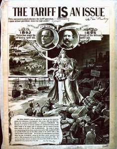 Egy politikai plakát, amely a McKinley adótörvényét támogatja Wilsons helyett