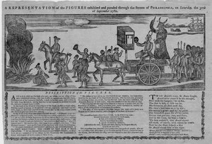 Az 1780. szeptember 30-án, szombaton Philadelphia utcáin kiállított és felvonultatott alakok ábrázolása alkotó: American School