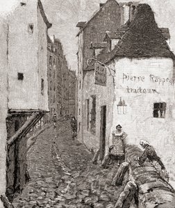 Egy utca a régi Párizsban a 19. században, a „The Century Illustrated Monthly Magazine” című folyóiratból, 1884-ben (fametszet) alkotó: American School