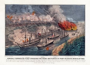 Farragut admirális flottája harcba száll a lázadó ütegekkel Port Hudsonban, március 14. alkotó: American School