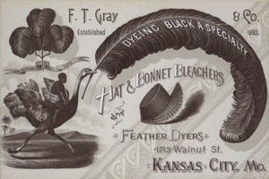 F T Grey, kalap- és motorháztető-fehérítők és tollfestők hirdetése, Kansas City, Missouri, USA (litho) alkotó: American School