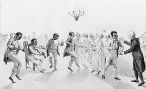 Afroamerikaiak egy bálban John Hancock kormányzóval (1737-93) a The Echo-ból, Richard Alsop (1761-1815) más verseivel, 1807 alkotó: American School