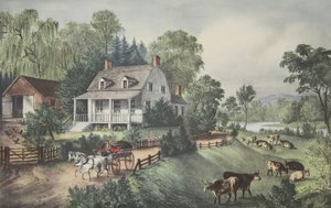 American Homestead - Nyár, kocsma. 1868, Currier & Ives alkotó: American School
