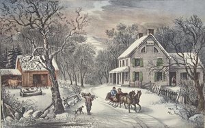 American Homestead - Tél, kocsma. 1868, Currier & Ives alkotó: American School