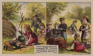 A Florence Machine Company, Massachusetts, 1880-as évekbeli varrógépek és olajkályhák által gyártott amerikai kereskedelmi kártyák alkotó: American School