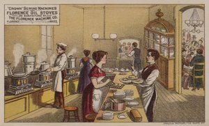 A Florence Machine Company, Massachusetts, 1880-as évekbeli varrógépek és olajkályhák által gyártott amerikai kereskedelmi kártyák alkotó: American School