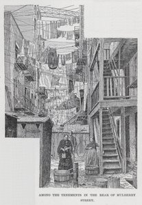 A bérházak között a Mulberry Street hátsó részében (litho) alkotó: American School