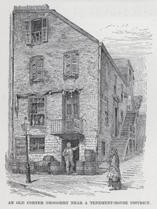 Old Corner Groggery egy bérháznegyed közelében (litho) alkotó: American School