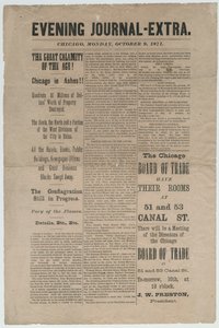 A Chicago Evening Journal-Extra cikke az 1871-es chicagói tűzvészről, 1871. október 9. (újságpapír)