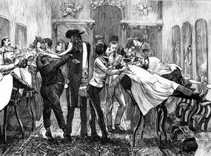 Barbers Saloon New Yorkban, 1870 alkotó: American School