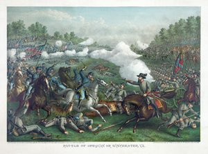 Battle of Opequan vagy Winchester, Va., pub. 1890 (színes litográfia) alkotó: American School