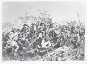 Saratoga-i csata – Arnold tábornok megsebesült a Hessian Redoubt elleni támadásban, 1777. október 17. alkotó: American School