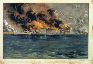 Fort Sumter bombázása, Charleston Harbour, 1861. április 12. és 13., pub. írta Currier und Ives alkotó: American School