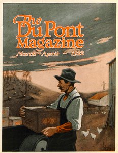 Boring Machines and Explosives Twin Helpers, a DuPont Magazin címlapja, 1922. március-április alkotó: American School