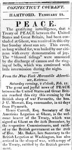 A Broadside az 1812-es háború után békét hirdet az Egyesült Államok és Nagy-Britannia között, kinyomtatva a Connecticut Courantban, 1815 (nyomtatás) alkotó: American School