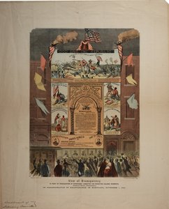 Széleskörű vélemény az afroamerikaiak toborzásával és az emancipáció ünneplésével kapcsolatban Marylandben, Ringwalt & Brownban (fl. 1863-1865), 1864. november 1. körül (lásd még GLC 696015, 696016 és 696017)