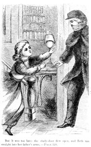 De már késő volt: a tanulmányi sorsolás kinyílt, és Beth egyenesen az apja karjába rohant, 1868 alkotó: American School