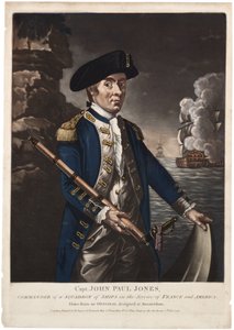 John Paul Jones kapitány, a Franciaország és Amerika szolgálatában álló hajószázad parancsnoka, 1780 (kézzel színezett mezzotint) alkotó: American School