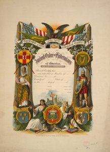 Tanúsítvány az Ancient Order of American Hibernians of America tagságáról, 1894 körül (színes litográfia) alkotó: American School