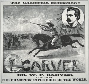 „Champion Rifle Shot of the World” poszter, Doc Carver (1840-1927) 1885 körüli képével (metszet) alkotó: American School
