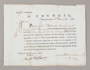 Három font és tizenhárom shilling csekkje Joseph Williamsnek, 1783. november 13. alkotó: American School