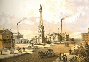 Chicago Water Works, a Chicago Illustrated-től, James W. Sheahan irodalmi leírásaival, kiadó: Jevne & Almini, Chicago, 1866-67 alkotó: American School
