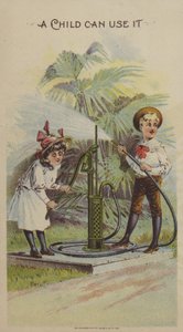 Vízpumpával játszó gyerekek (chromolitho) alkotó: American School