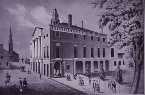 Városháza, Wall Street, New York City 1790-ben (metszet) alkotó: American School