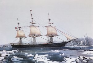 Clipper Ship Red Jacket a jégben a Horn-foknál, amikor Ausztráliából Liverpoolba utazik, kiadó: Currier und Ives, 1854
