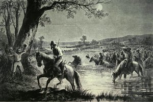 A Konföderációs Hadsereg átkelt a Potomac folyón a marylandi invázió során 1862-ben (litho) alkotó: American School