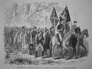 A Chancellorsville-i csata után behurcolt konföderációs foglyok (litho) alkotó: American School