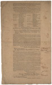 Konstitúció, első nyomás, kinyomtatta a Dunlap & Claypoole, 1787. szeptember 17-19. (lásd még GLC 695933, GLC 695934 és GLC 695935) alkotó: American School