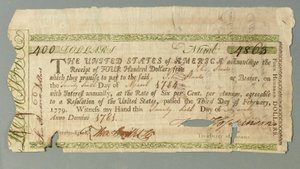 A kontinentális kölcsönhivatal 4863-as számú bizonyítványa, amelyet Francis Hopkinson pénztáros írt alá, 1781. március 26. alkotó: American School