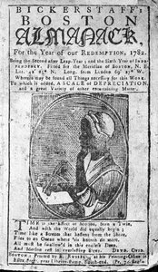 A Bickerstaffs Boston Almanack borítója Phillis Wheatley (1753-84) 1782-ben megjelent portréjával (nyomtatott) alkotó: American School