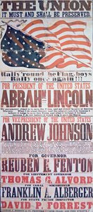 Abraham Lincoln (1809-65) az elnök és Andrew Johnson (1808-75) alelnök választási kampányplakátja alkotó: American School