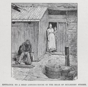 Bejárat a Shed szálláshoz a Mulberry Street hátsó részében (litho) alkotó: American School