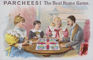 Parcheesi (chromolitho) játékot játszó család alkotó: American School