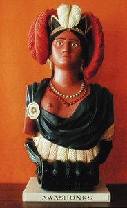 Awashonks figura a hajó orráról (festett fa)