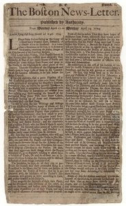 A Boston News-Letter első száma, 1704 (újságpapír) alkotó: American School
