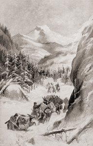 Fremont a Sziklás-hegységben, Észak-Amerikában negyedik, 1848-as expedíciója során, az 1905-ben megjelent „Hazánk története” című művéből (litho) alkotó: American School