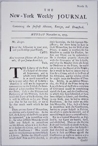 A New-York Weekly Journal címlapja a sajtószabadságról alkotó: American School