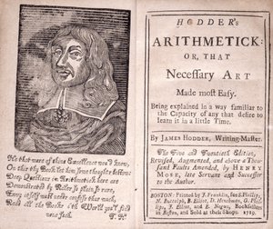 Hodders Arithmetic vagy Ez a legkönnyebben szükséges művészet előlapja és címlapja, James Hodder, 1719 alkotó: American School