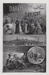 Sötétség és napfény homlokzata, vagy a New York-i élet fényei és árnyékai, Mrs. Helen Campbell (litho) alkotó: American School