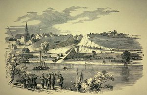 A General Bank (1816-94) szakszervezeti hadosztálya átkelt a Potomacon a marylandi Williamsportból, hogy megtámadja a konföderációs hadsereget Jackson tábornok (1824-63) vezetésével 1862-ben (litho) alkotó: American School