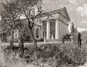 Robert E. Lee tábornok háza, Arlington, Virginia, a 19. században, a "The Century Illustrated Monthly Magazine" című, 1884-ben kiadott lapból (metszet). alkotó: American School