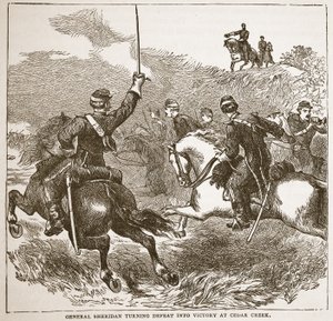 Sheridan tábornok, aki a vereséget győzelemre fordítja Cedar Creekben, egy könyvkocsmából. 1896 alkotó: American School