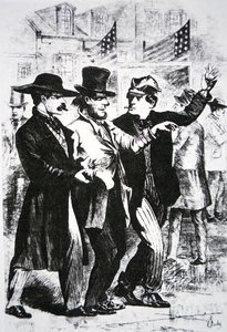 Egy szavazó leitatása, hogy befolyásolják a szavazatát az 1864-es választásokon (metszet) alkotó: American School