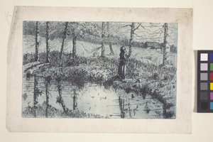 Girl By Pond (rézkarc és lemeztónus kékkel nyomtatva) alkotó: American School