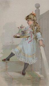 Lány, aki egy csésze kávét egy tálcán alkotó: American School